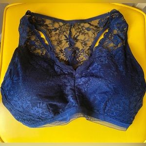 Plus Size Blue Cut Out Back "Vintage" Blue Lace Bralette 1X Maurices
